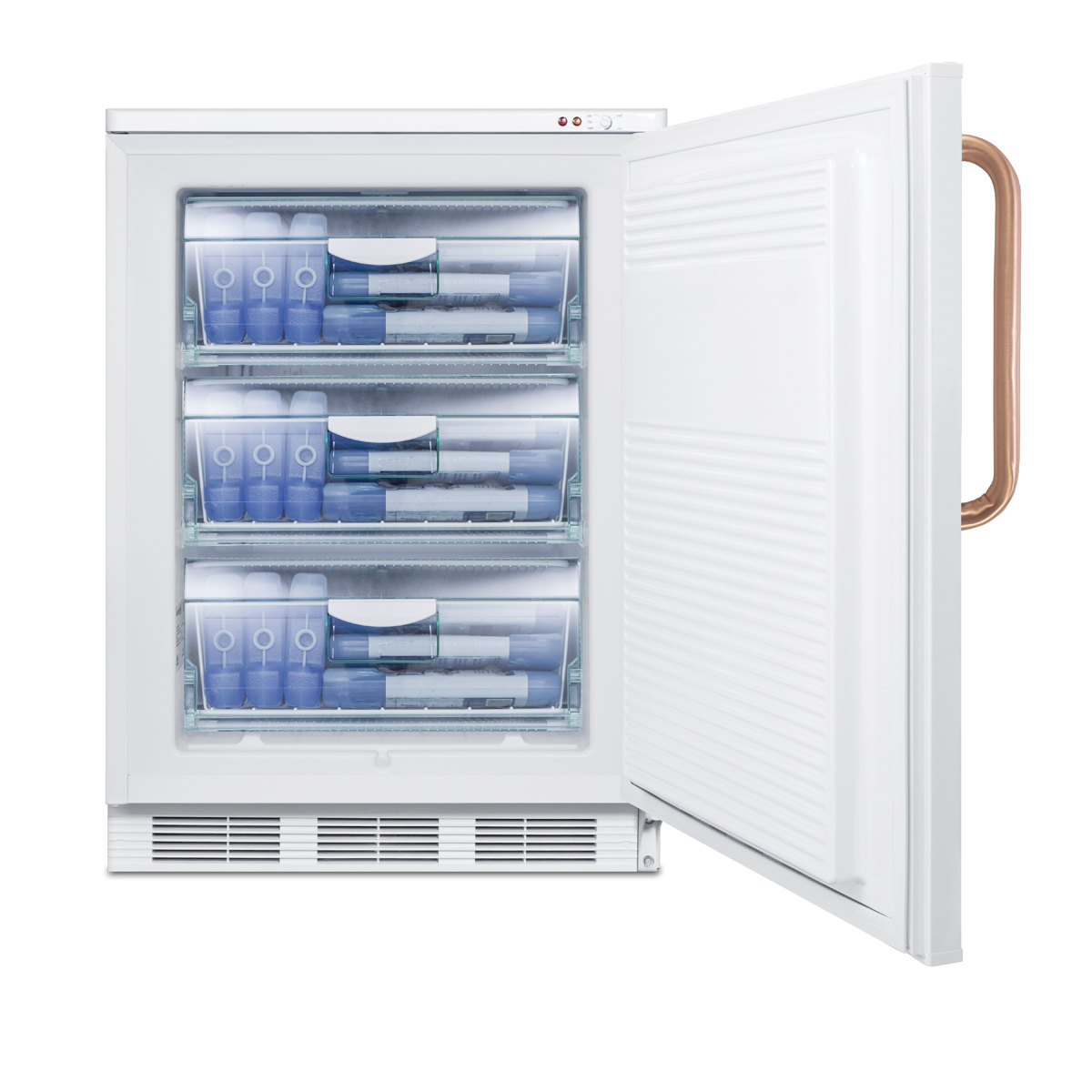 24 in. wide counter height all-freezer capable of -25 C operation with pure copper handle and front-mounted lock